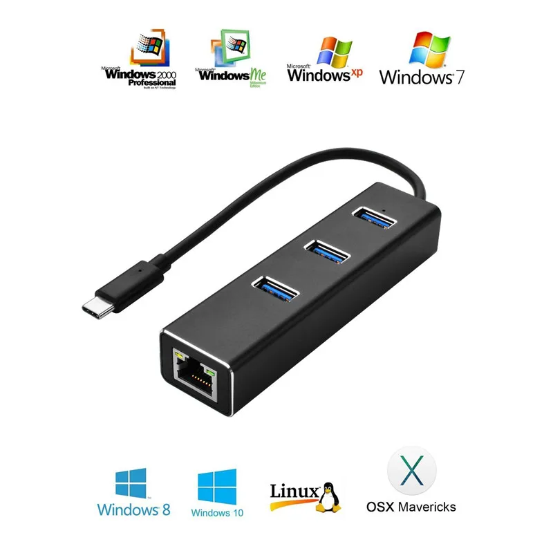 BinFul USB 3 0 to Gigabit Ethernet Adapter 3 Port USB 3 0 Hub Bus w 5