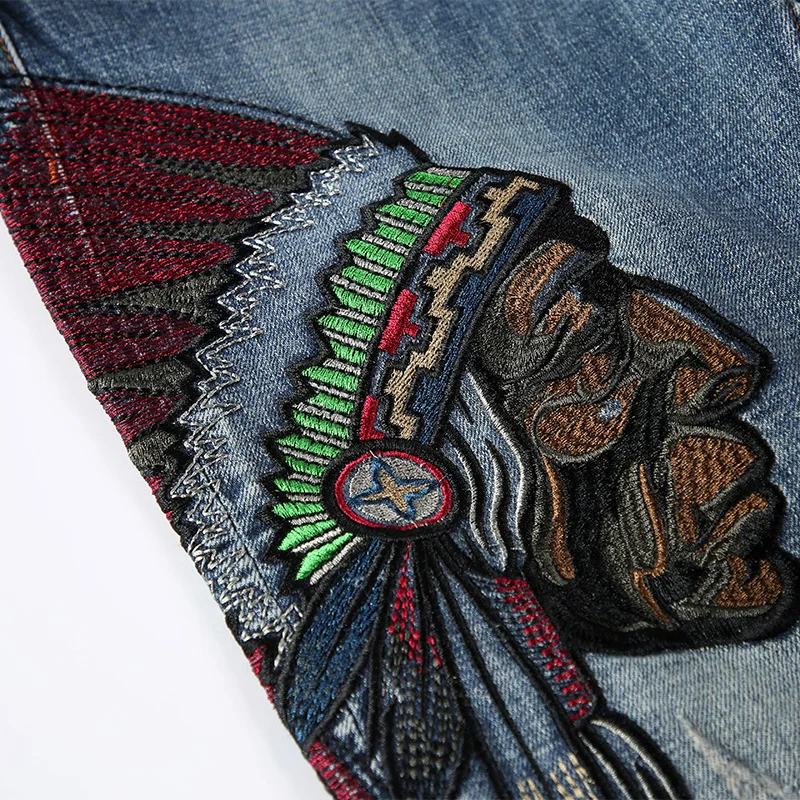 Новые мужские джинсы высокого качества Дизайнерские Модные Индийские вышивальные Ретро рваные узкие уличные прямые джинсы размера плюс AY1701