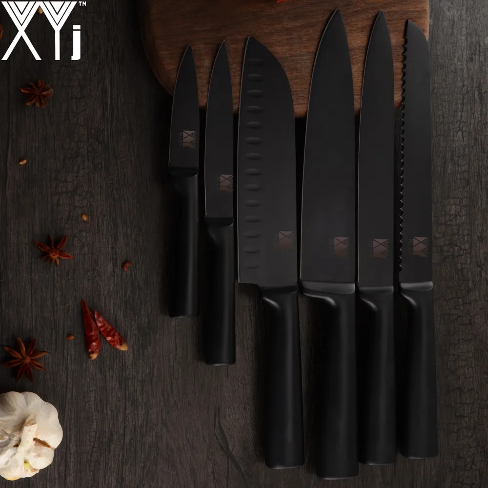 XYj 6 шт набор кухонных ножей из нержавеющей стали 8 ''шеф-повара 8'' хлеба 8 ''нарезки 7'' сантоку 5 ''Uitlity 3,5'' нож для очистки овощей инструменты