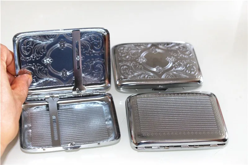 

Antique Silver Cigarette Box carved thin Man Metal Tobacco Cigarette Case storage Holder Box with 2 clips smoking accessories