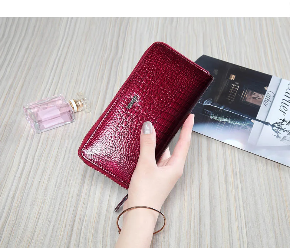 VICKAWEB Wristlet Wallet Purse Genuine Leather Wallet Female Long Zipper Women Wallets Card Holder Clutch Ladies Wallets AE38-011