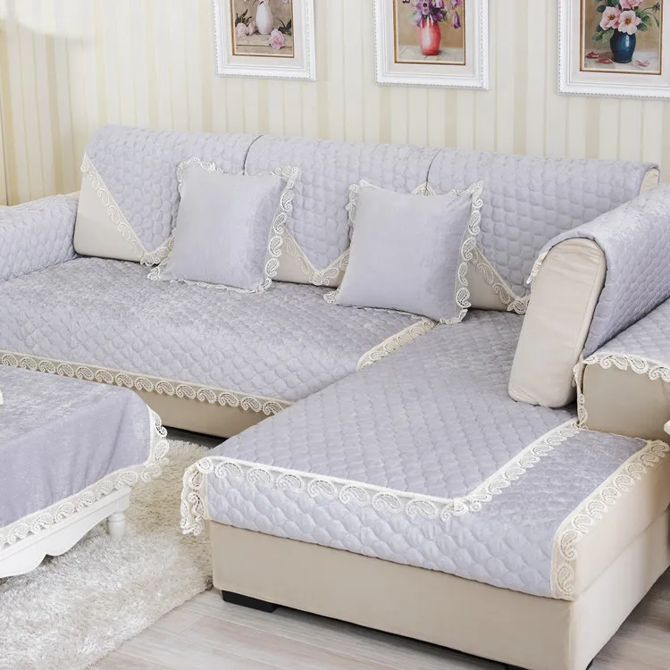 Европейский стиль, четыре сезона, чехол для дивана, противоскользящий, стеганный, синель, общее, плюшевое полотенце, чехол для дивана, современный чехол - Цвет: Silver gray