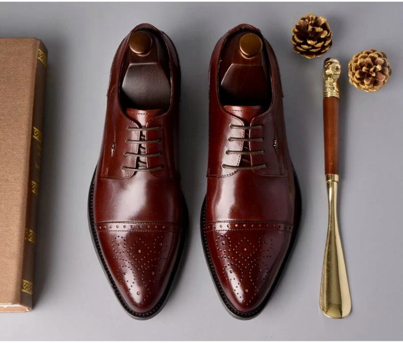 Mens Leather Casual Shoes' Genuine Leather Shoes Men Formal Casual Oxfords Wedding Shoe Lace-Up Casual Shoes Men Size 46 Brogues (13)