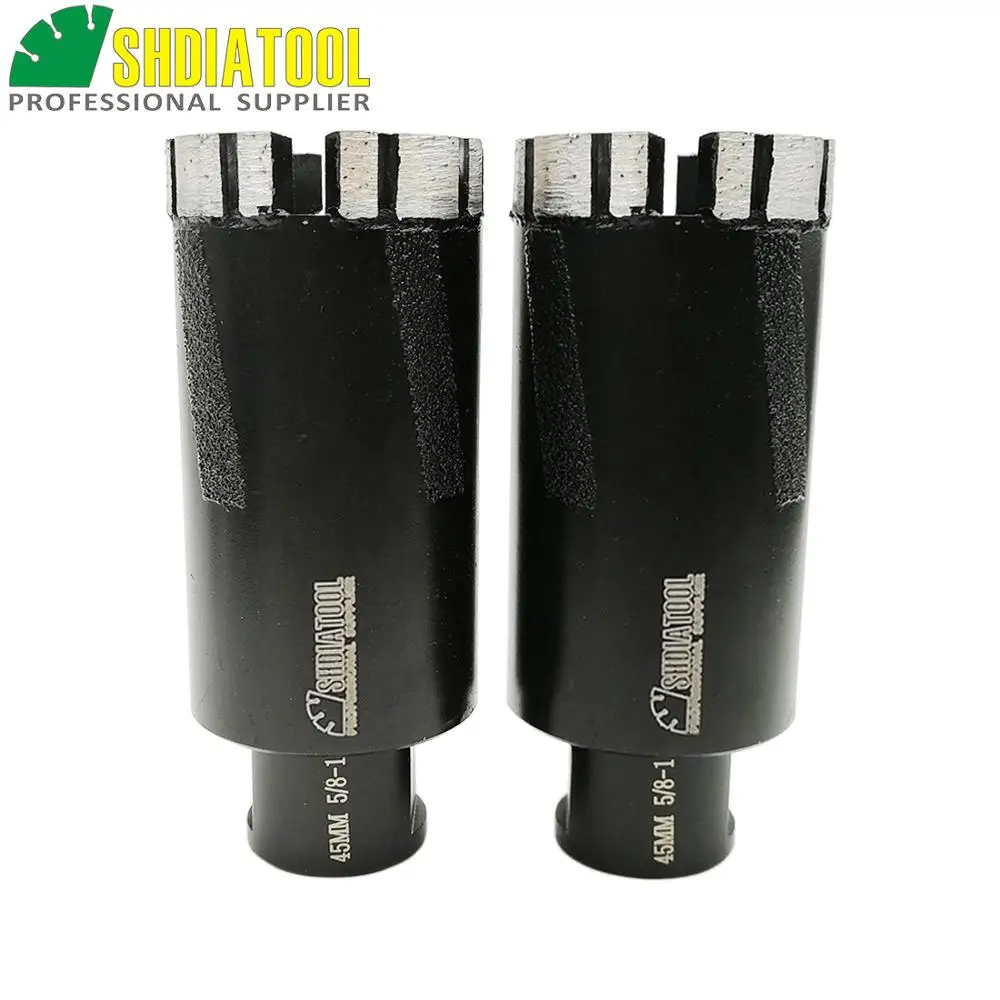 SHDIATOOL 2pcs Dia 45mm 5/8-11 Thread Laser Welded Diamond Dry Drilling Core Bits With Side Protection Drilling Bits Hole Saw shdiatool 2pcs diamond dry drilling core bits m14 dia 35mm laser welded with side protection granite marble drill bits hole saw