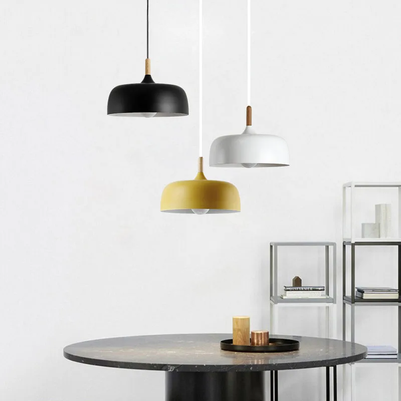 Nordic Hanging 6 Colors Pendant Light Post Modern Aluminium Solid Wood Pendant Lamp Dining Restaurant Cafe Pendant Light (5)