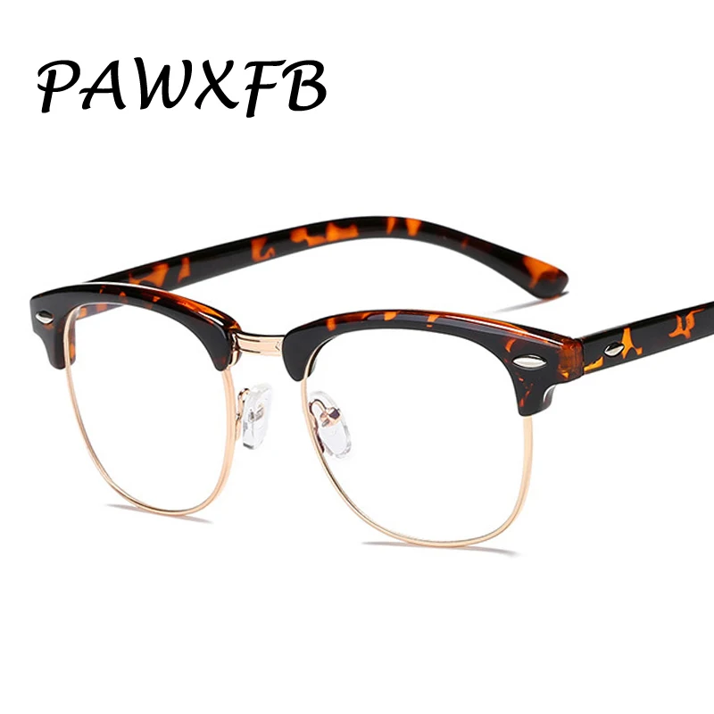 

PAWXFB 2019 Classic Half Frame Square Eyeglasses Frame Optical Spectacle Frames Rivet Men Women Clear Len Glasses Eyewear
