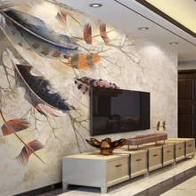 Пользовательские обои 3D Ретро Цвет Перо текстура роспись в виде веток настенная Ткань Гостиная ТВ украшение дивана, стен Papel де Parede