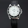 WINNER Round Calendar Watch Classic Diamond White Dial Stainless Steel Case Wristwatch Leather Band Mechanical Watch ► Photo 3/5