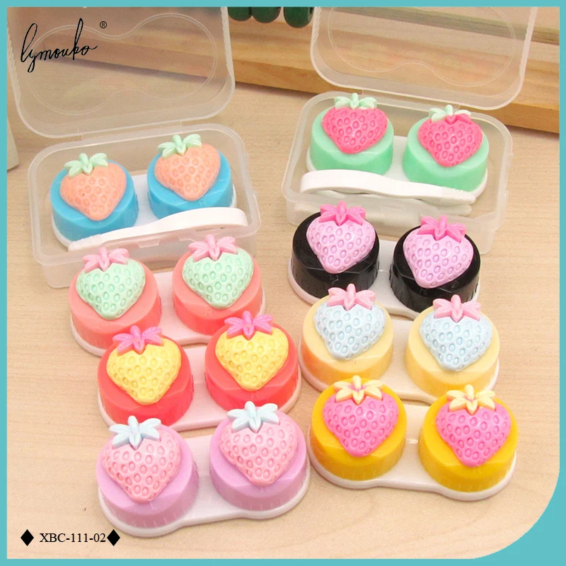 

Lymouko Cute Multicolor Strawberry Patterns Portable Contact Lens Case for Women Travel Mini Kit Holder Lenses Box