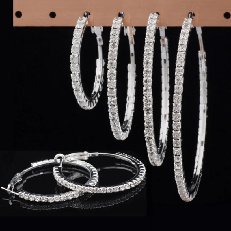Crystal Silver Hoop Earrings for Women Party Earring Wedding Circle Earrings Female Piercing Jewelry Gifts Pendientes 1pair