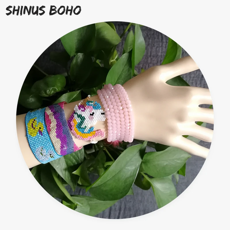 

SHINUSBOHO 4Pcs/set pulseras mujer Unicorn Bracelet Duck Child Bracelet Multilayer Semi-precious Stone Bracelet men jewellery