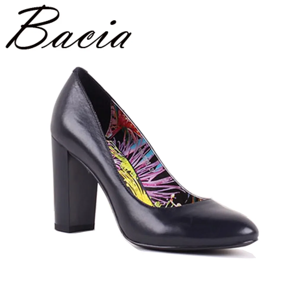 

Bacia Shoes Sheepskin Woman High Heels Pumps 9CM Genuine Leather Round Toe Pumps Black Women Party Shoes Pump Size 35-40 SB031