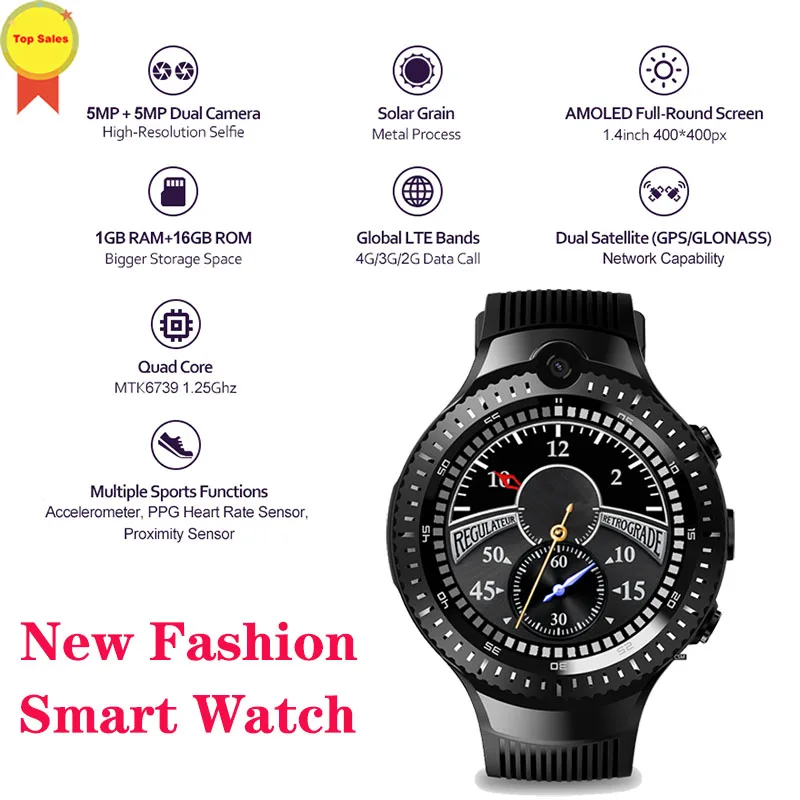 hotsale 2019 smart watch phone Bluetooth4.0 MTK6739 Quad Core 1G+16GB Double 5.0MP Camera 4G WIFI GPS Phone Call Smart Watch men