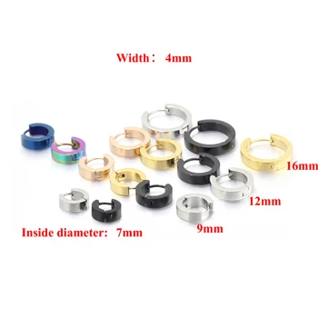 Alisouy 1 pieces 4mm width Men Women Stainless Steel Punk Pierced Round Huggie Hoop earrings inside diameter 7 9 12 16mm