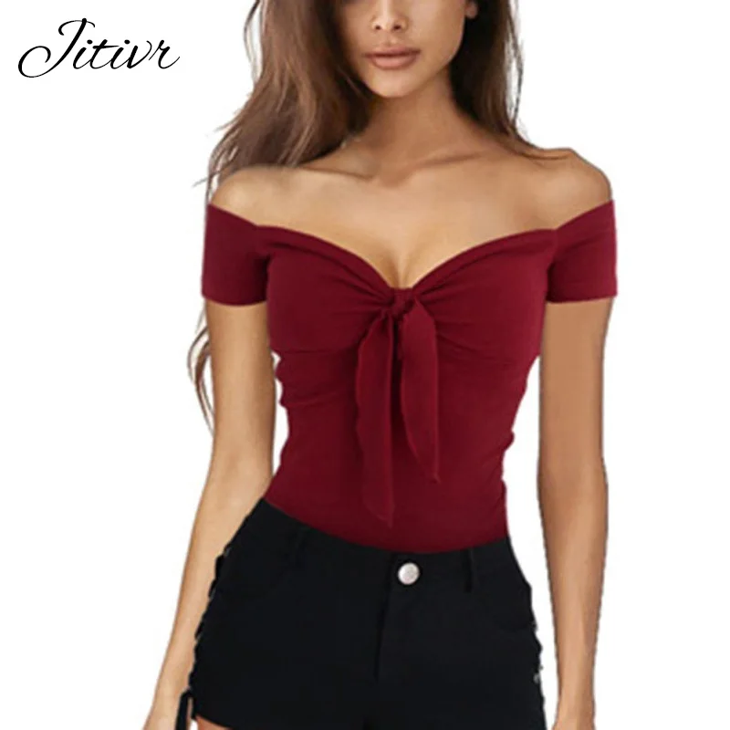 JITIVR Женские футболки Sexy v образным вырезом пляж вечерние короткие для Для женщин