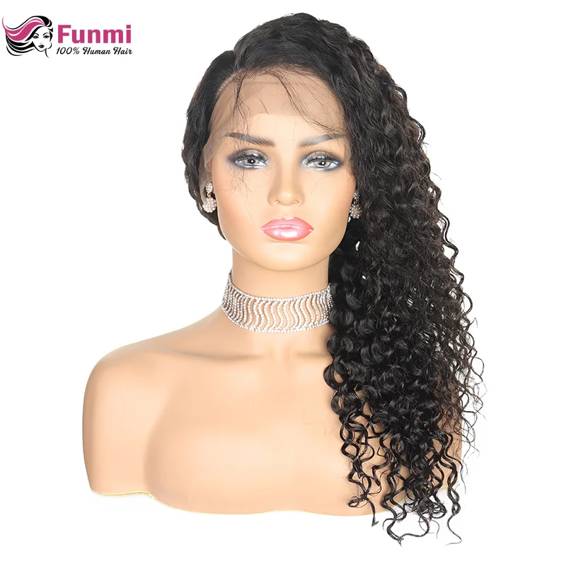 Индийские глубокие волнистые кружевные передние парики с волосами младенца для женщин предварительно выщипанные отбеленные узлы Remy Funmi