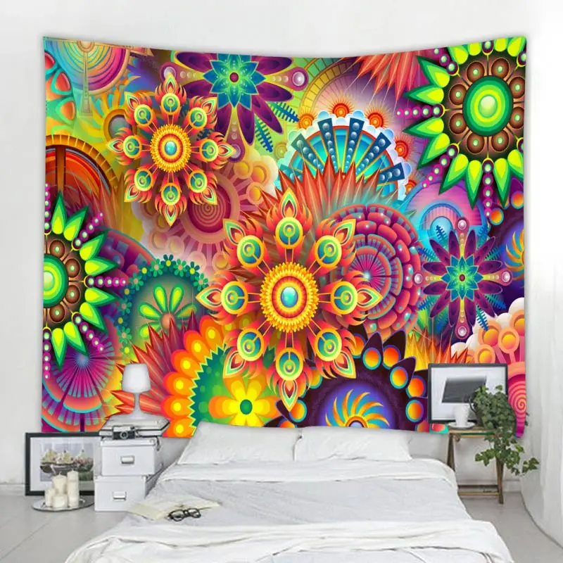 Colored Geometric Petals Indian Tapestry Bohemian Mandala Wall Hanging Sandy Beach Picnic Throw Towel Rug Blanket Mattress