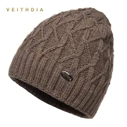 VEITHDIA шапки зимние для мужчин skullies двухслойные gorro мужские вязаные шерстяные шапочки однотонная цветная шапочка плюс бархатная теплая