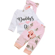 Г. Осенняя одежда для маленьких девочек модные хлопковые футболки с цветочным рисунком+ штаны+ повязка на голову, комплект из 3 предметов для малышей Одежда для новорожденных девочек