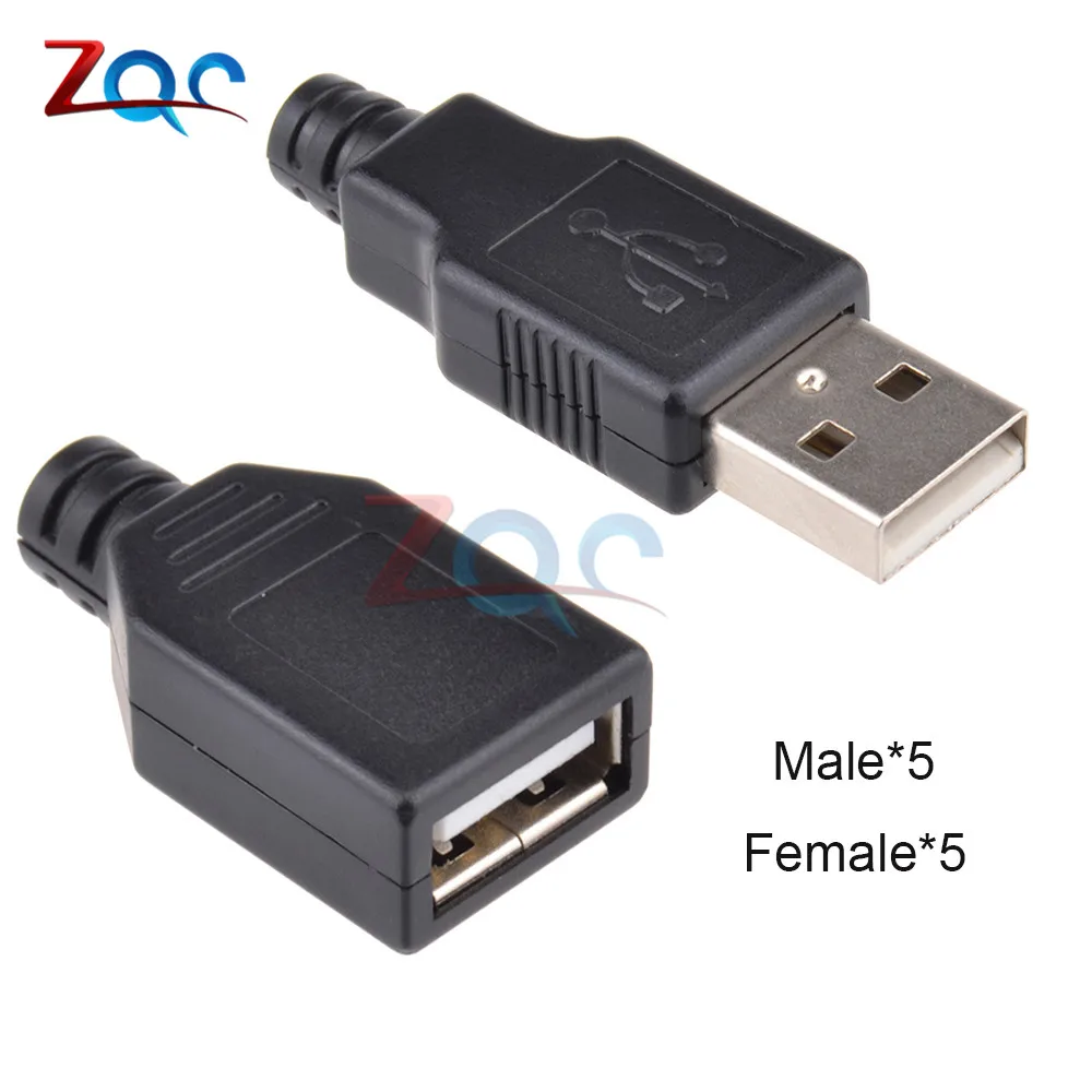 10 штук в наборе USB 2,0 Type A Male муфтовый стыковочный USB 4-контактный разъем с чёрным пластиковым чехол типа "сделай сам"