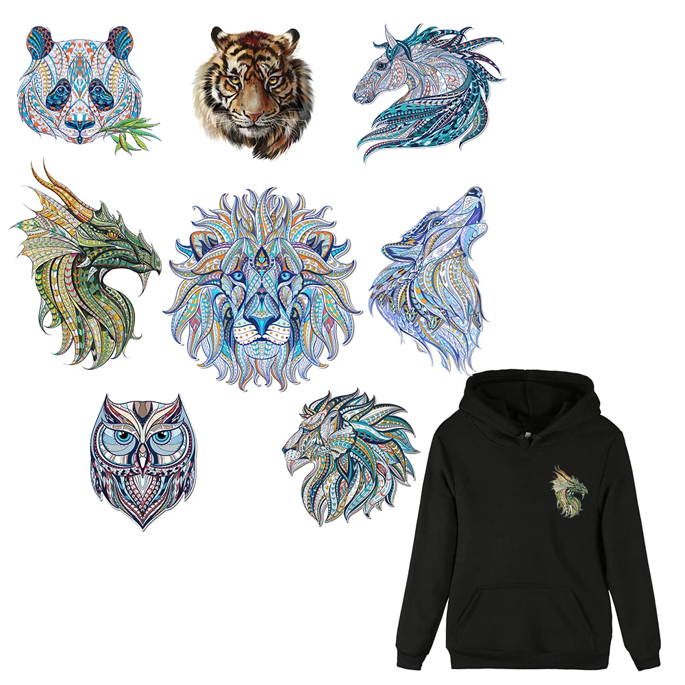 

XC 8 Pieces Animal Series Patches for Clothes Stickers Heat Transfer Household Iron-on Patch DIY Decoration Appliqued Parches