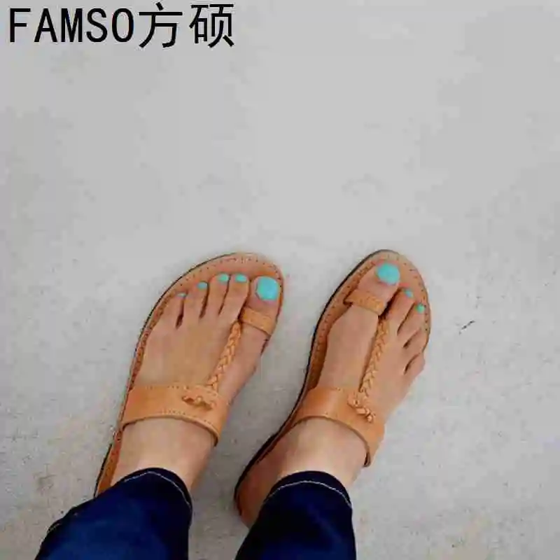 

FAMSO 2019 New Fashion Women Slides Yellow Retro Style Flip Flops Summer Lady Outside Flats Sandals Shoes