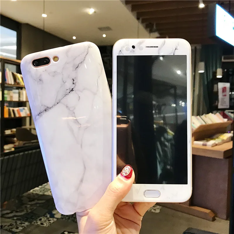 Для iPhone 7 7Plus Чехлы под мрамор + Защитная пленка для экрана из закаленного стекла