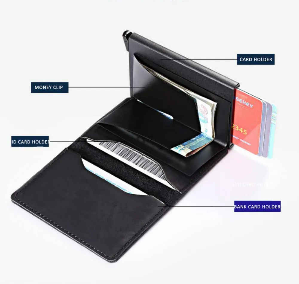 Casekey алюминиевый кошелек с задним карманом ID держатель RFID Блокировка Мини