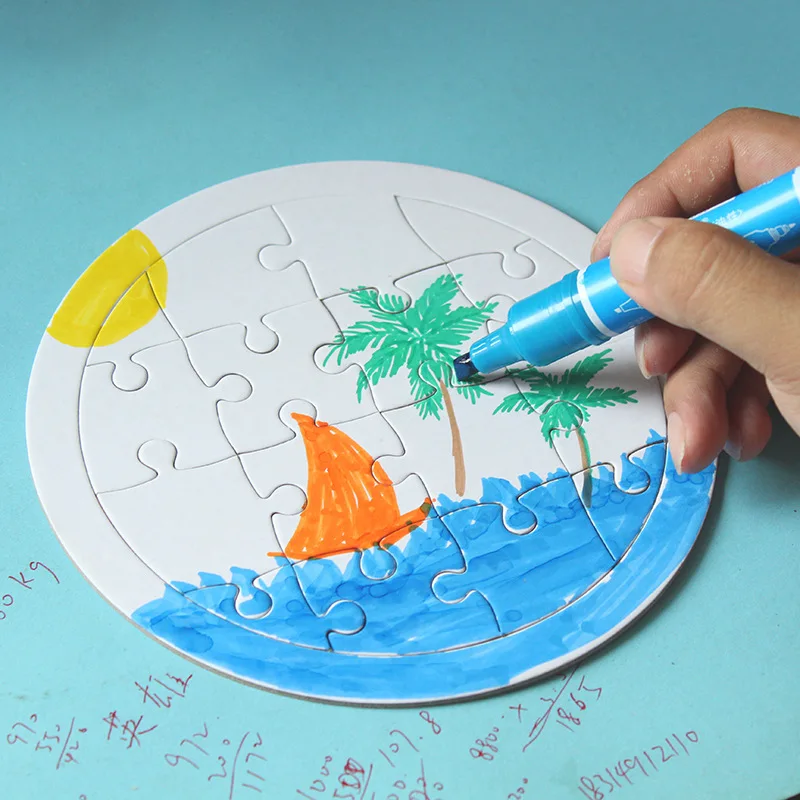 

Blank Coloring Puzzle Paper White Mold Board Children DIY Production Puzzle Coloring Graffiti Painting Children Educational Toys
