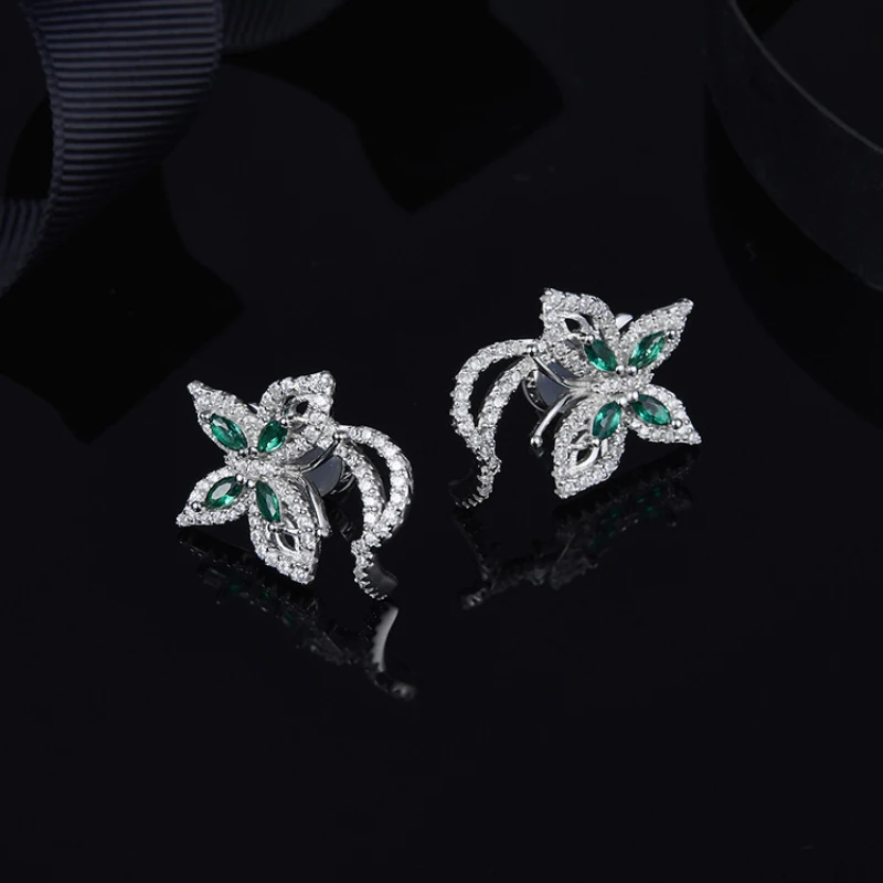 

Mint Butterfly Stud Earrings 925 Sterling Silver with Zircon Temperament Jewelry Fits APM Monaco Jewelry with Women Gifts
