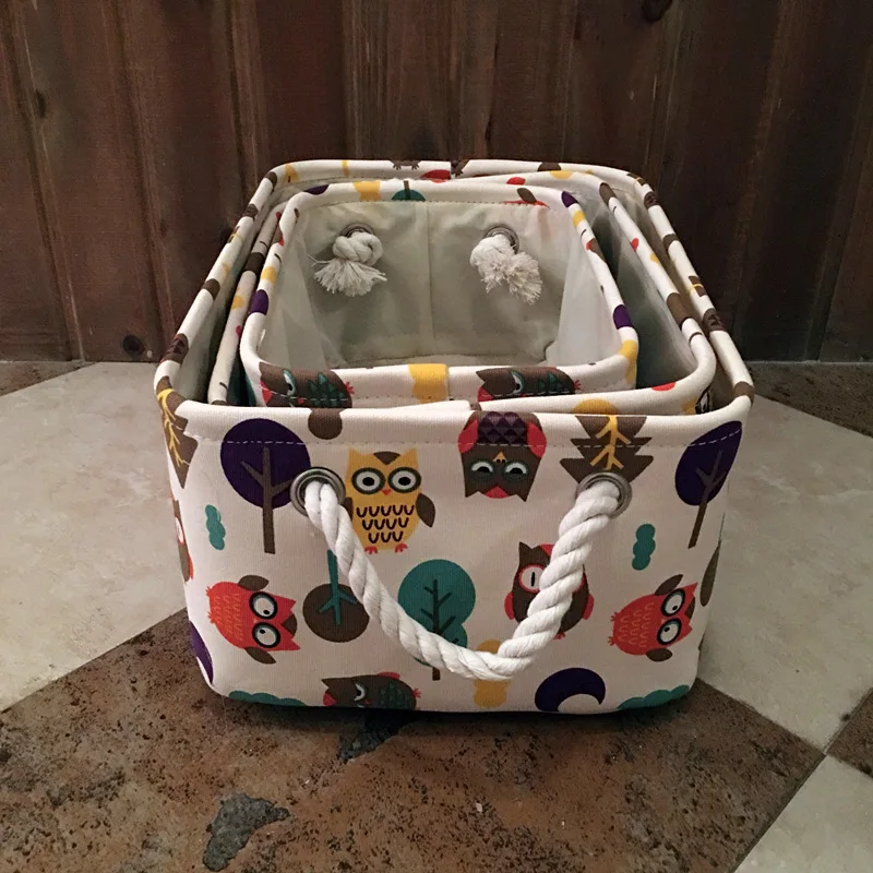 35*25*16cm Owl child fun storage box Desktop storage basket Cotton canvas with handle storage box