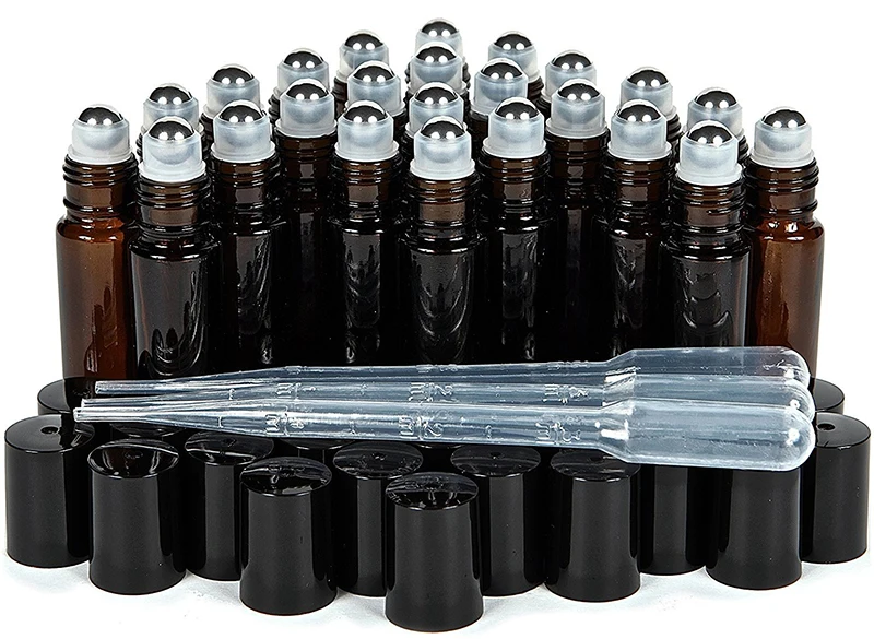 

1pc/24pcs Empty Amber Glass Essential oil Roll On Bottle Vials with stainless steel metal roller ball for perfume aromatherapy