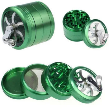 

Herb Tobacco Spice Weeds Grass Aluminium Grinder Smoke Crusher Hand Crank Muller Mill Pollinator 4 Layers Smoking Accessories