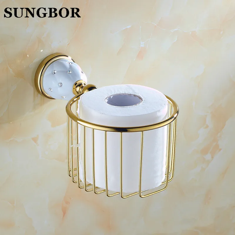 Wall Mounted Golden Gold Color Brass Bathroom Toilet Paper Roll Holder