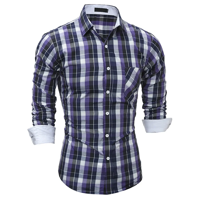 2017 New Fashion Mens Plaid Shirt High Quality Dress Shirts Men Casual
