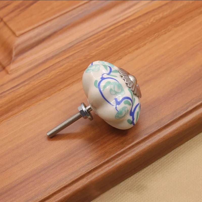 KAK 40mm Hand-painted Ceramic Drawer Knobs Porcelain Rural Cabinet Knob Cupboard Handles Mediterranean Furniture Handle Hardware