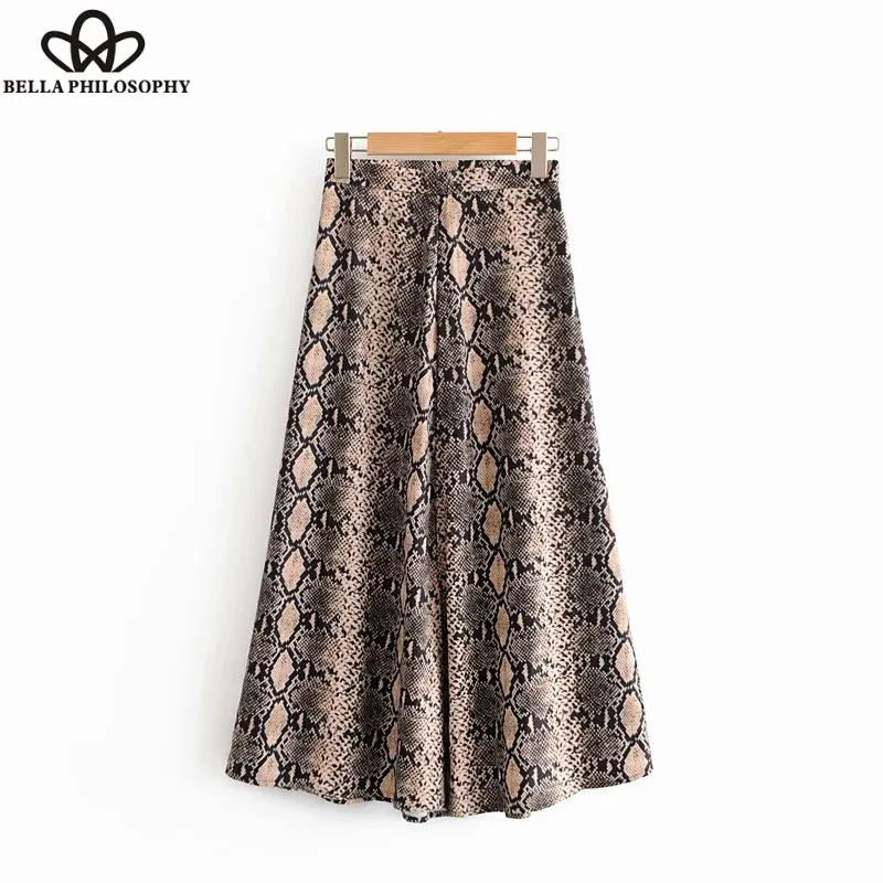 Wonder 2018 new autumn Vintage snake skin printing long skirt faldas mujer ladies high waist vestidos chic side zipper skirts