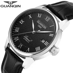 GUANQIN автоматические механические бизнес золото для мужчин часы Лидирующий бренд роскошные кожаные Наручные часы будильник 008815 Relogio Masculino
