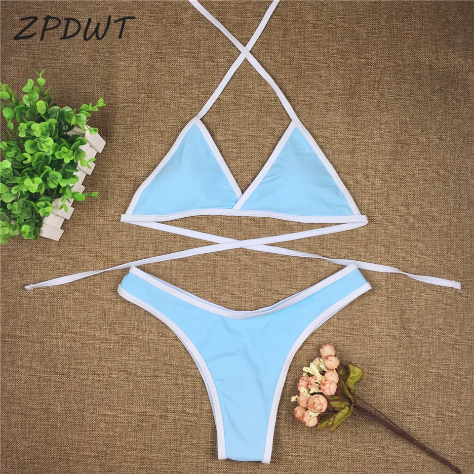 ZPDWT простые сплошные бикини набор Maillot De Bain Femme сексуальный купальный костюм женский купальный костюм треугольный бикини купальный костюм