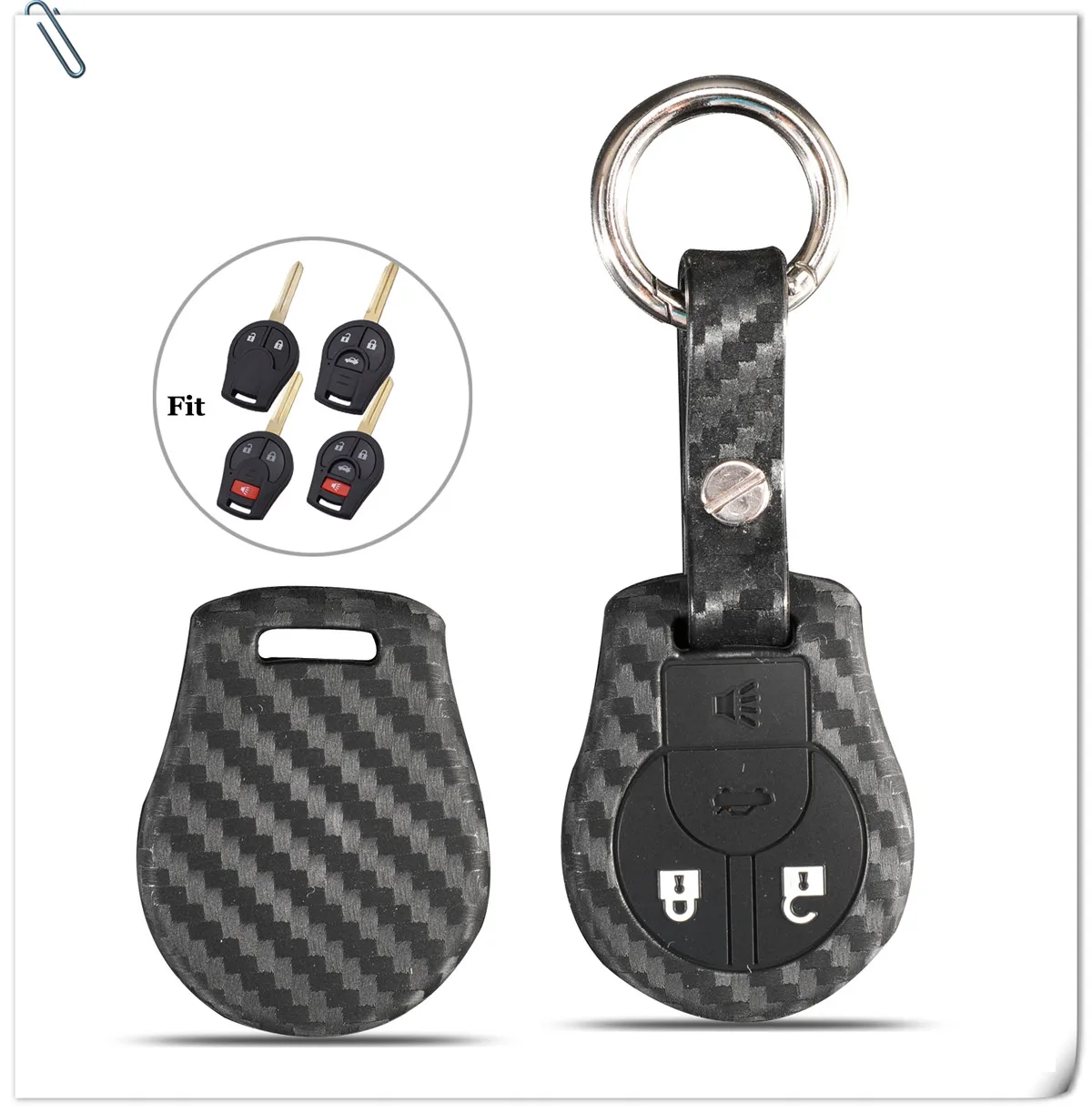 Keyforkess copertura della cassa del portachiavi dell'automobile della gomma di Silicone del carbonio per Nissan Juke Micra Qashqai Sunny Altima Cube March Tiida 2/3/4 Button 4 Keyforkess copertura della cassa del portachiavi dell'automobile della gomma di Silicone del carbonio per Nissan Juke Micra Qashqai Sunny Altima Cube March Tiida 2/3/4 Button - HTB186jLVgHqK1RjSZFgq6y7JXXat