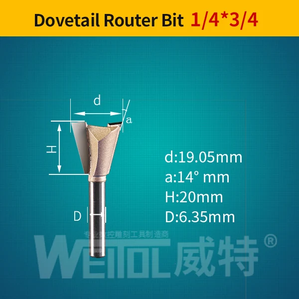 Weitol 1 шт. 1/2 или 1/4 дюймов ласточкин хвост бит резец древесины фрезерный станок с ЧПУ деревообрабатывающий фрезерный станок бит резной инструмент - Длина режущей кромки: 1434