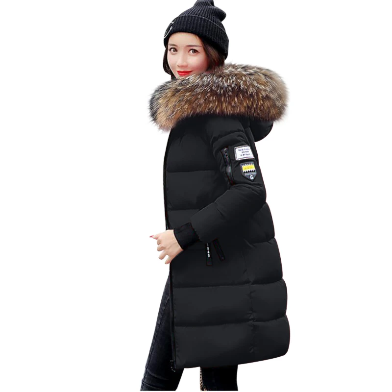 Пуховик женский зимний с воротником из натурального меха енота 2020|down winter coat