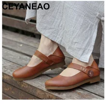 CEYANEAO Для женщин обувь на плоской подошве без шнуровки с круглым носком Мэри Джейн Туфли без каблуков ручной работы из натуральной кожи женская обувь на плоской подошве обувь женская обувь(W189-2
