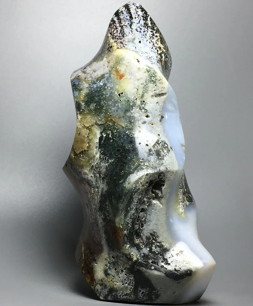 

491g RARE NATURAL OCEAN JASPER QUARTZ CRYSTAL FLAME HEALING buddha incense burner