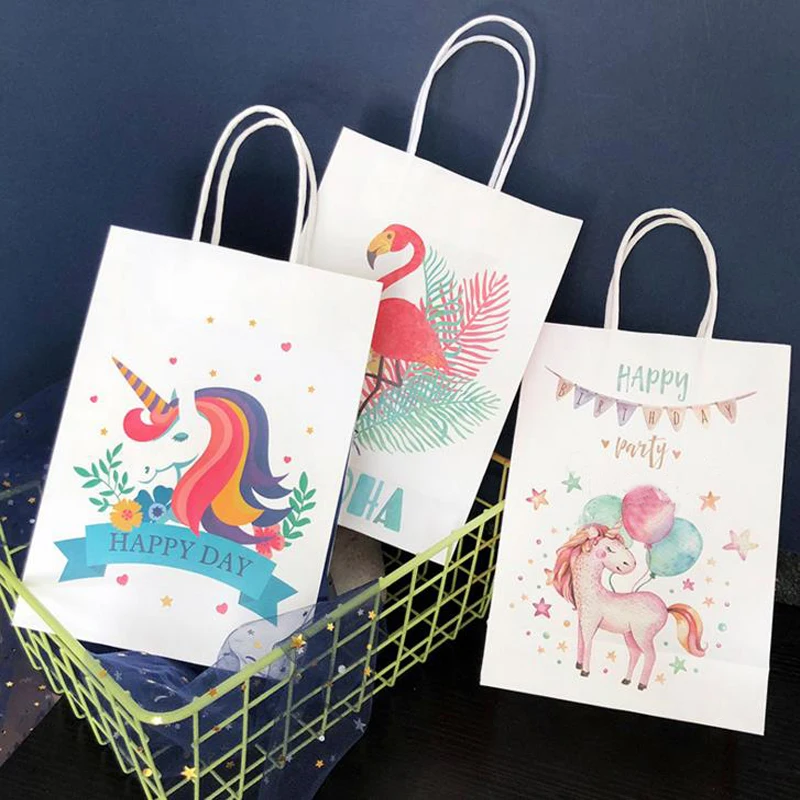 

5 Pcs Kawaii Unicorn/Flamingo Paper Gift Bags Cartoon Candy Bag Unicorn Party Baby Shower Birthday Birthday Party Supplies