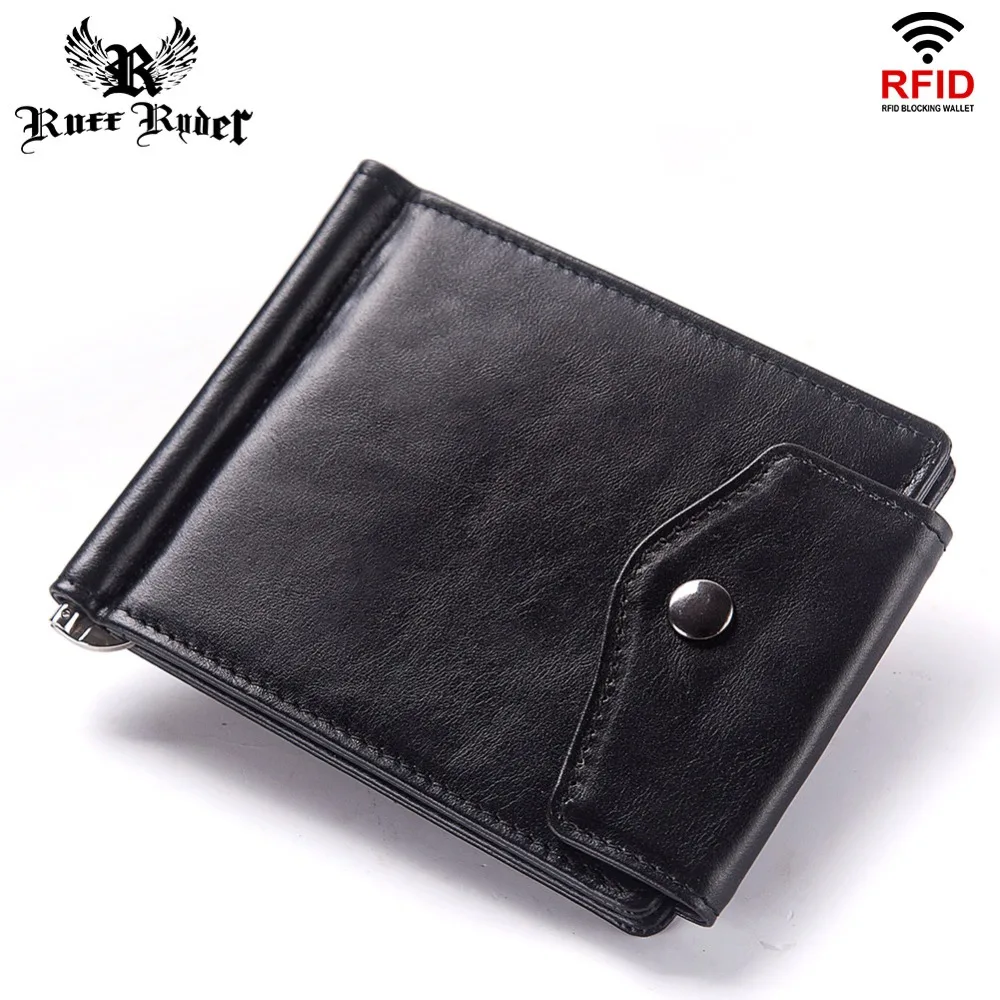 

RUFF RYDER Rfid Genuine Leather Money Clip Men Billfold Male Purse Wallet Clamp for Card Case Coin Bag Small Slim Money Holder
