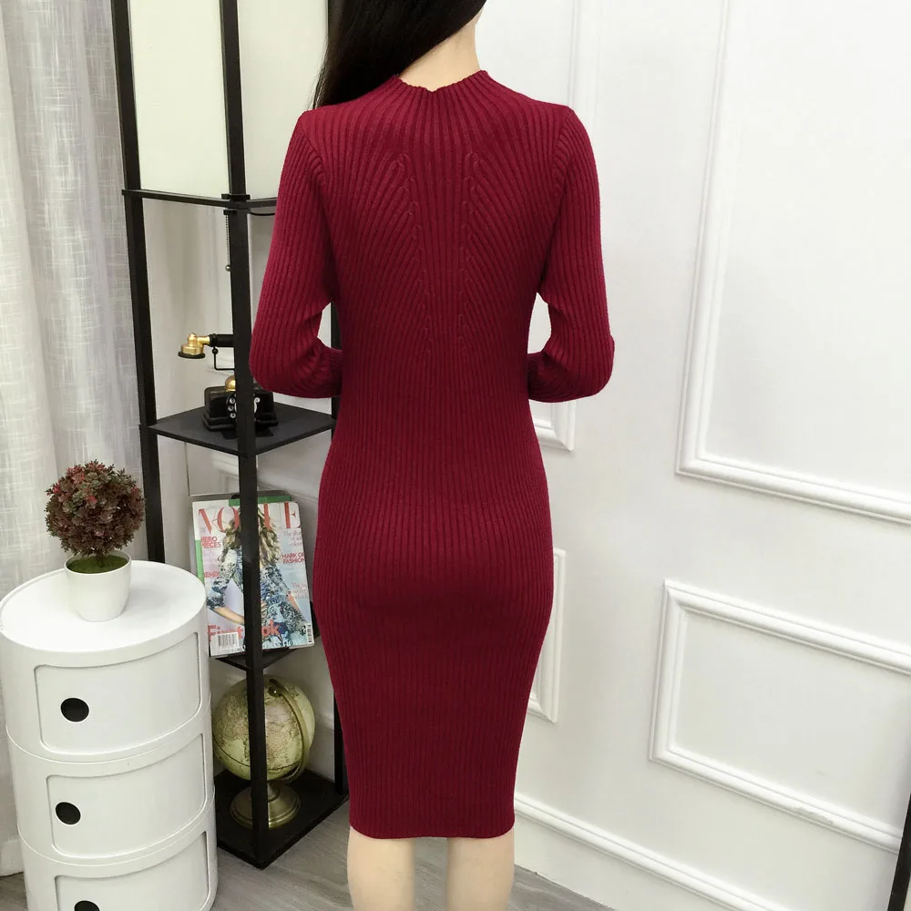 Женское трикотажное платье свитер средней длины с высоким воротником|knitted dress|midi