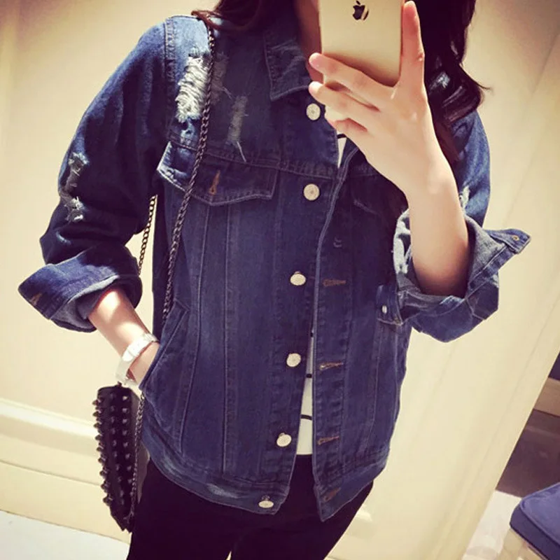 

2019 Spring Autumn Clothes Street Style in Europe and America, Loose and Slim, Fashionable Washing, Hole Jeans Coat