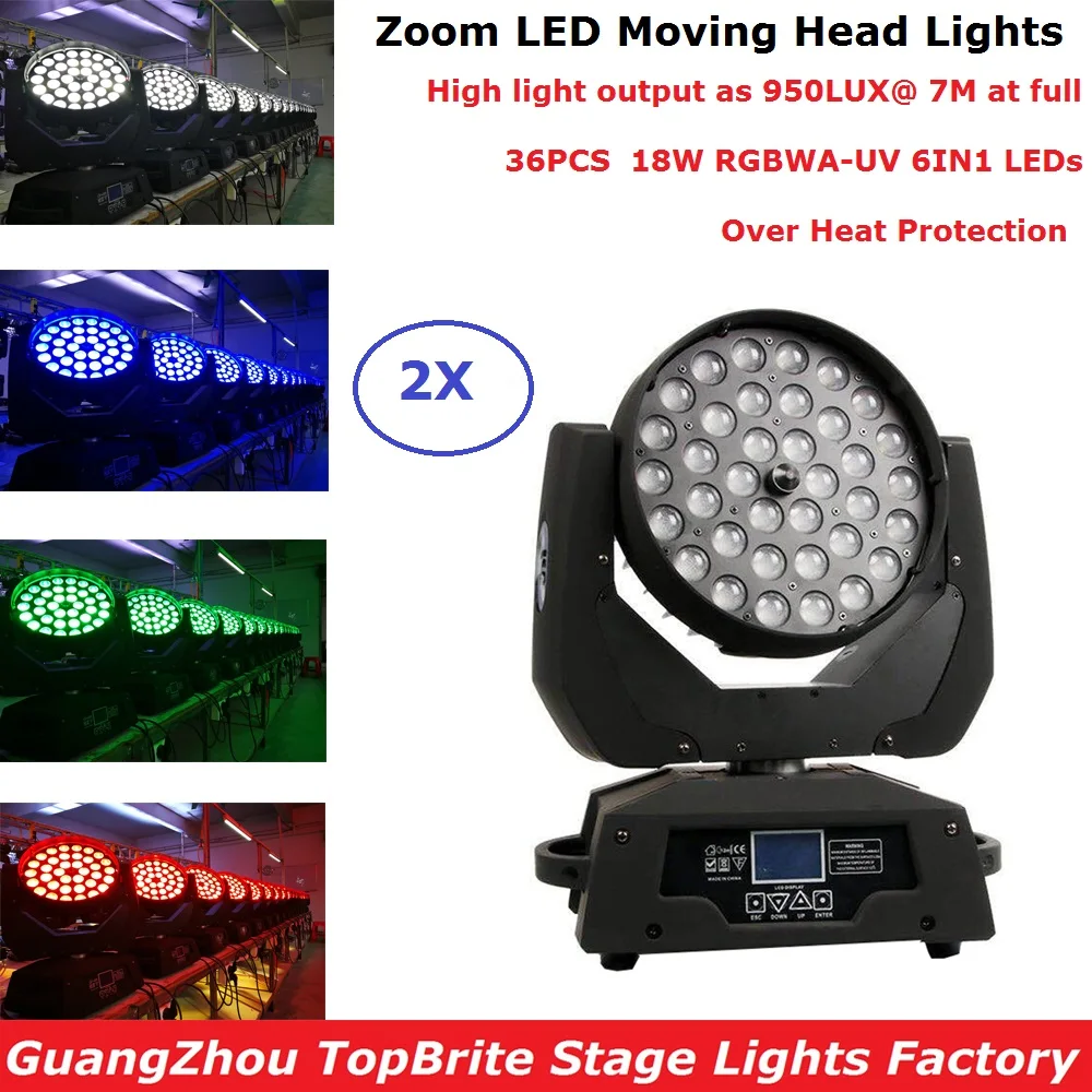 

2Pcs/Lot LED Zoom Wash 36X18W RGBWA-UV 6IN1 DMX Stage Touch Screen, Professional LED Moving Head Wash Lights Good For Dj Discos