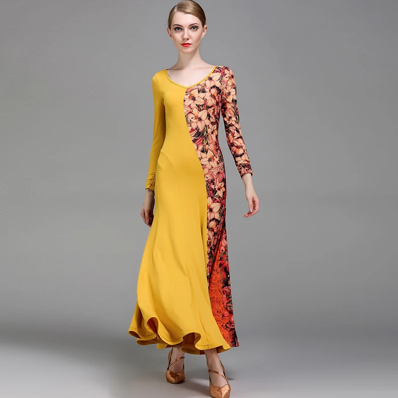 Латинское бальное платье, стандартное Венское платье для вальса, женские танцевальные костюмы, Бальные тренировочные костюмы, испанское платье Фламенго желтого цвета - Цвет: Yellow